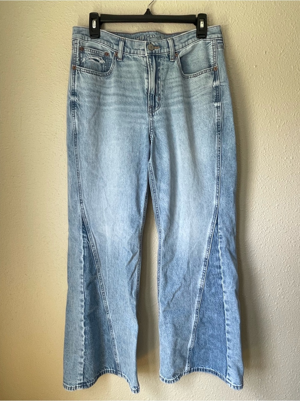 American Eagle Low Rise Baggy Flare Wide leg Jeans Patchwork Boho Festival